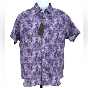 Stitch Note Men’s Medium Deep Sky Purple Palm Tree Short Sleeve Cotton Shirt NWT